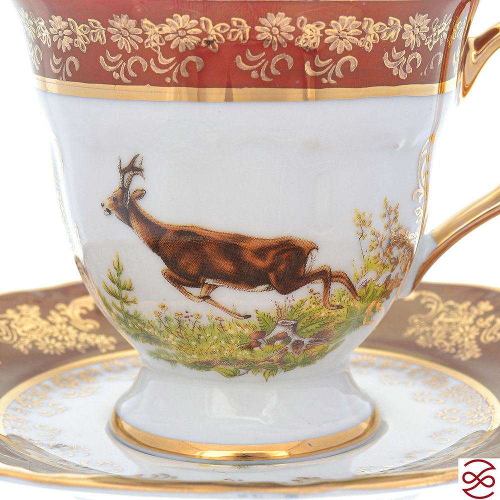Кофейный сервиз Repast Охота красная Мария-тереза 15 предметов на 6 персон