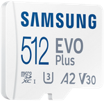 Карта памяти Samsung EVO Plus microSDXC 512 ГБ Class 10, V30, A2, UHS-I U3, R 130 МБ/с, адаптер на SD