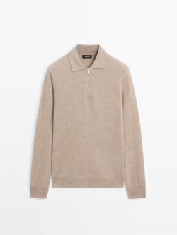 Massimo Dutti Свитер с воротником-поло, песочный