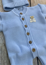 Вязаный комплект на выписку 3 предмета "Мишка" (комбинезон, шапочка, пинетки) (Цвет: Серый)