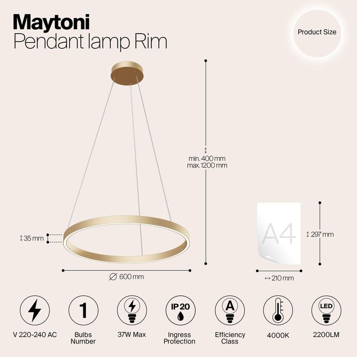 Подвесной светодиодный светильник Maytoni Rim MOD058PL-L32BS4K