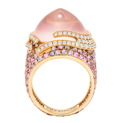 Кольцо с розовым Кварцем, цветными Сапфирами и Бриллиантами, R0053-1/17