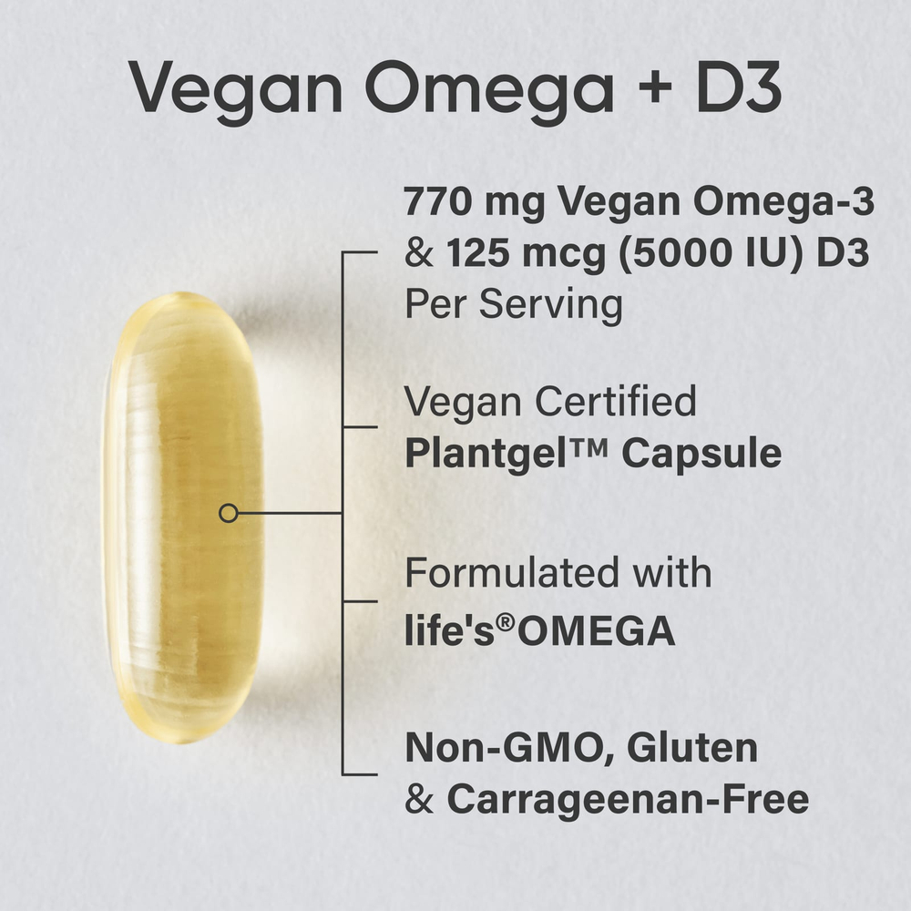 Sports Research, веганская омега и витамин D3, 60 растительных капсул