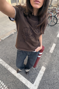 ZARA ФУТБОЛКА С РЕЛЬЕФНЫМИ БАНТАМИ, КОРИЧНЕВЫЙ