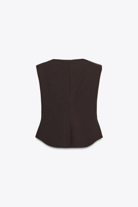 ZARA ТОП ИЗ КРЕПА С БАСКОЙ И ПОДПЛЕЧНИКАМИ, КОРИЧНЕВЫЙ