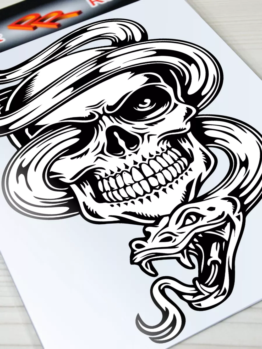 Наклейка - Череп со змеей