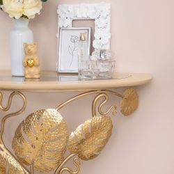 Консоль Monstera Deliciosa Glass (Монстера) Айвори Мраморное золото