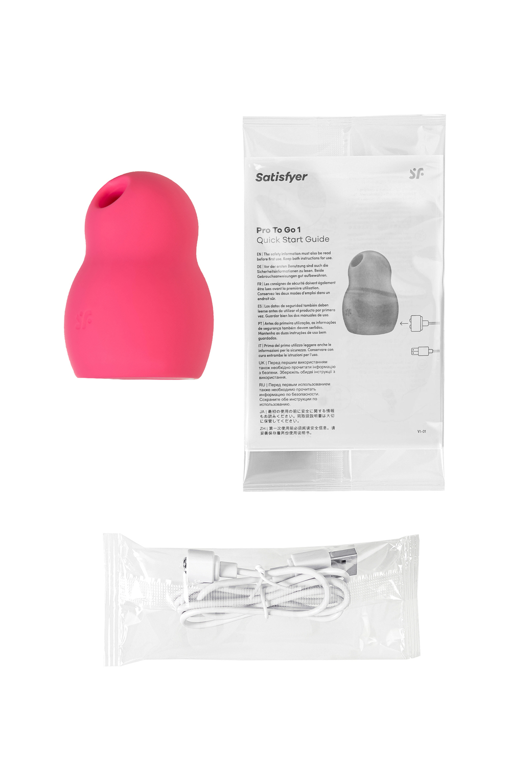 Вакуумный стимулятор клитора с вибрацией Satisfyer Pro To Go 1, красный, 9 см