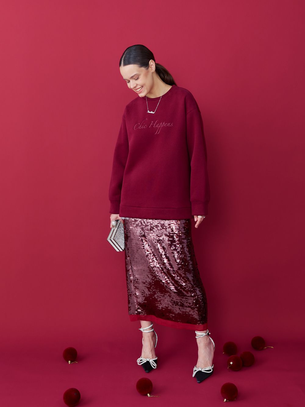 СВИТШОТ CHIC HAPPENS BORDO