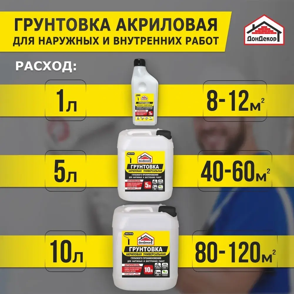 Акриловая грунтовка глубокого проникновения для наружных и внутренних работ 5 литров Экстра