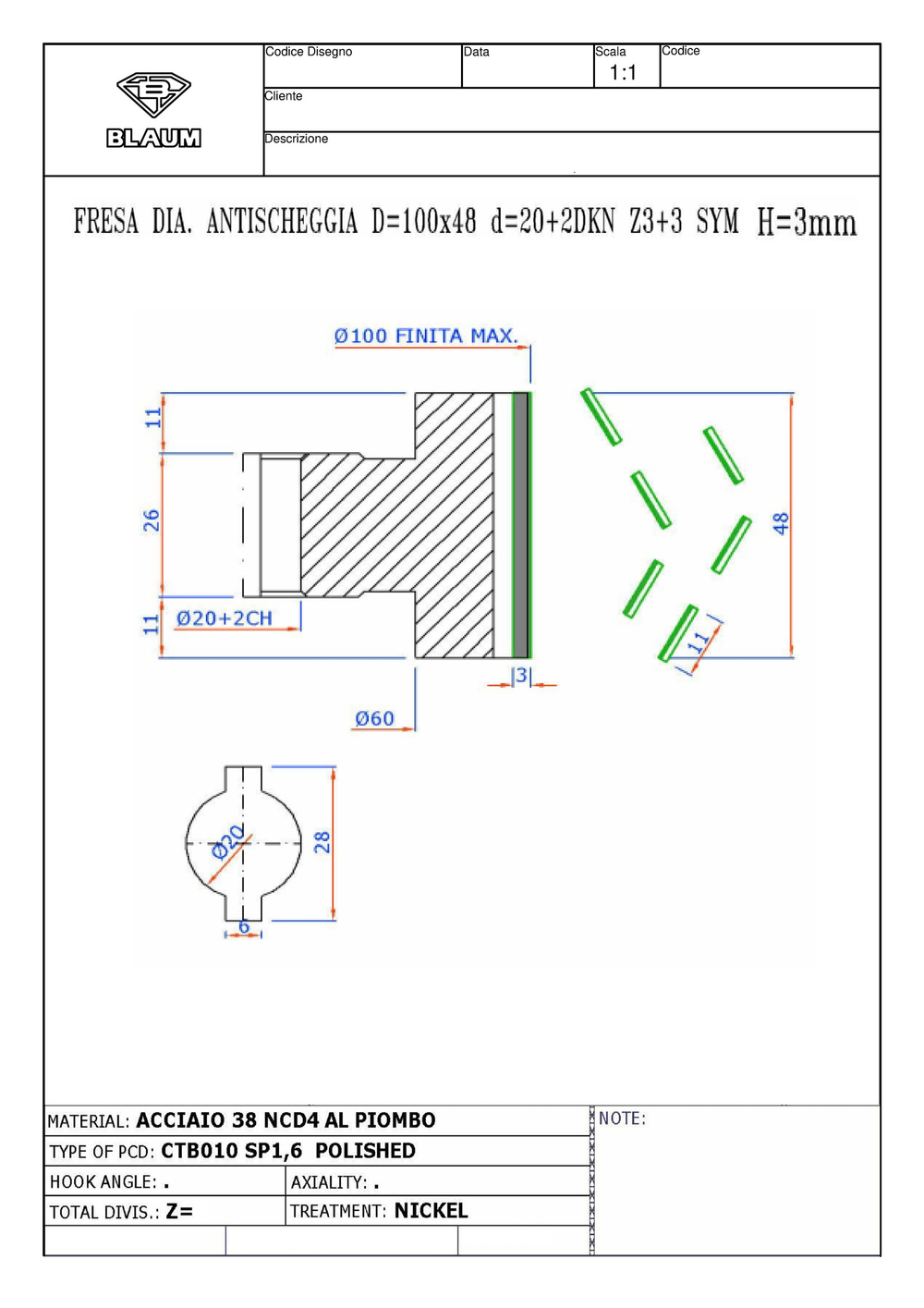 PCD фреза D.100x48x20+DKN Z=3+3 H=3 SYMM 2 шт.
