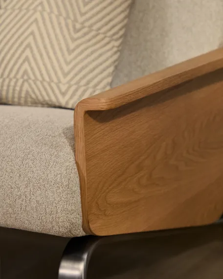 3-местный диван Amsen бежевый с подлокотниками из шпона дуба