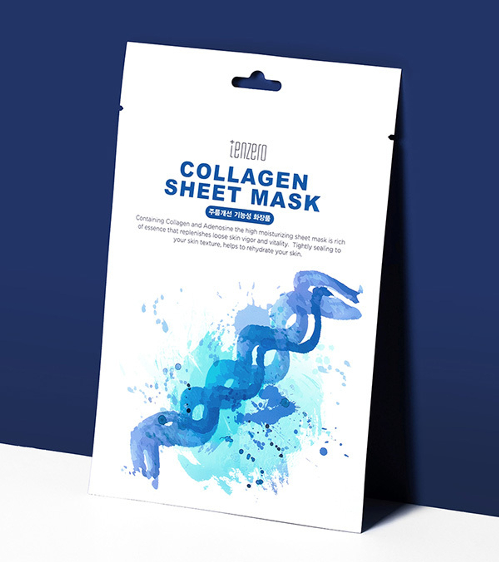 Тканевая маска с гидролизованным Коллагеном и Аденозином Tenzero Collagen Sheet Mask 5шт