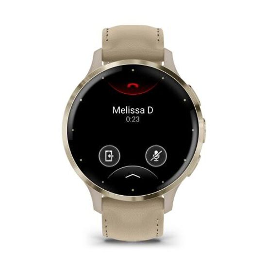 Умные часы Garmin Venu 3S цвета "французский серый" с золотистым безелем и кожаным ремешком