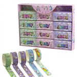 Декоративная клейкая лента Alingar, 15 мм х 2 м, 5 шт, "Единорожка UNICORN", асcорти, в индивидуальной упаковке, с европодвесом, шоу-бокс