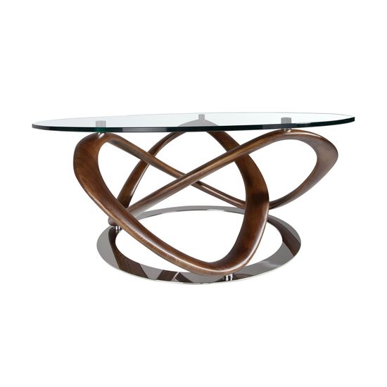 Круглый журнальный столик из стекла и массива ореха CT20050 /2064