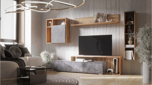 Даллас Полка ПЛ-01 Дуб вотан / Цемент темный