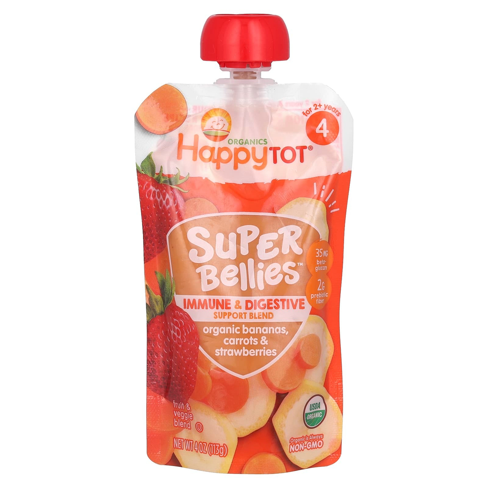 Happy Family Organics, Happy Tot, Super Bellies, для детей от 2 лет, органические бананы, морковь и клубника, 113 г (4 унции)