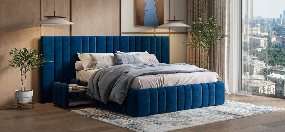 Кровать BOSS INFINITY 180*200 велюр Monolit синяя