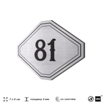 Номерок на дверь квартиры 81, для кабинета, офиса, шильдик 9 х 7 см, серебристый, Айдентика Технолоджи