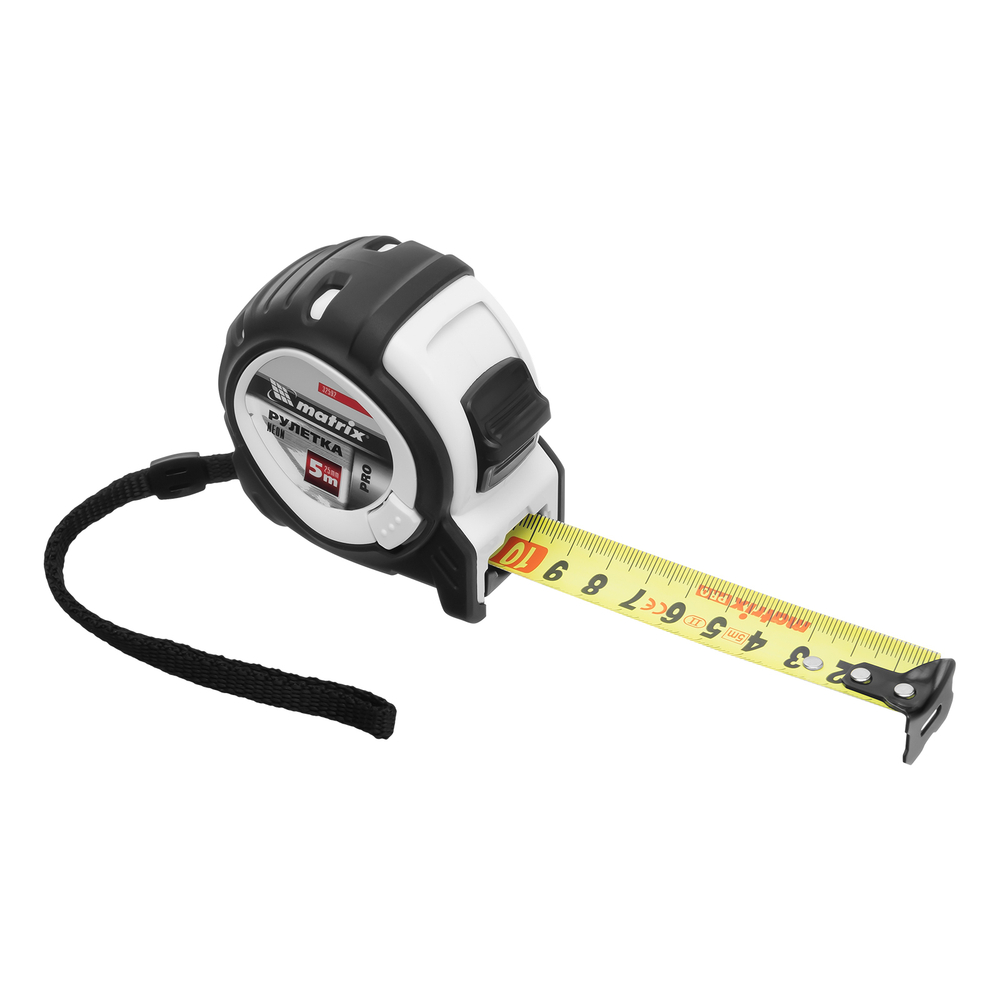 Рулетка Neon,5 м x 25 мм,обрезиненный корпус,3 фиксации,Pro Matrix