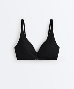 OYSHO Бикини-топ с завязками на шее и узором пике, черный