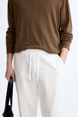 ZARA БРЮКИ ИЗ ХЛОПКА И ЛЬНА, ЖЕЛТОВАТО-БЕЛЫЙ