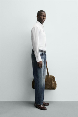 ZARA РУБАШКА ИЗ МЯГКОГО ХЛОПКА, БЕЛЫЙ/НЕБЕСНО-ГОЛУБОЙ