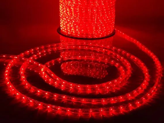Дюралайт светодиодный 2-х проводной, диаметр 13 мм., 220В, красные LED лампы 36 шт на 1 м., бухта 100 м., статика, Teamprof (TPF-DL-2WH-100-240-R)