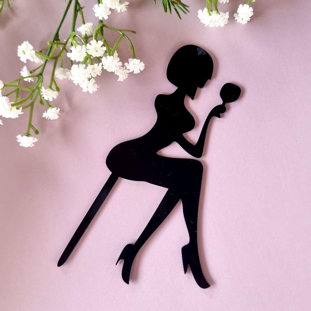 Топпер «Силуэт» девушка с бокалом, черный