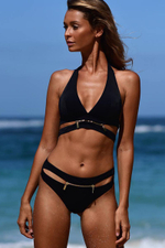 Раздельный купальник West с декоративными молниями (Размер: S) (Цвет: черный)