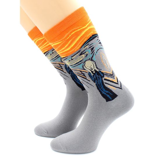 Носки с принтом "Крик" Эдвард Мунк серые длинные Hobby Line