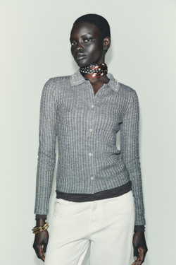 ZARА КАРДИГАН С ОТДЕЛКОЙ ИЗ ИСКУССТВЕННЫХ ДРАГОЦЕННОСТЕЙ, СЕРЫЙ МЕЛАНЖ