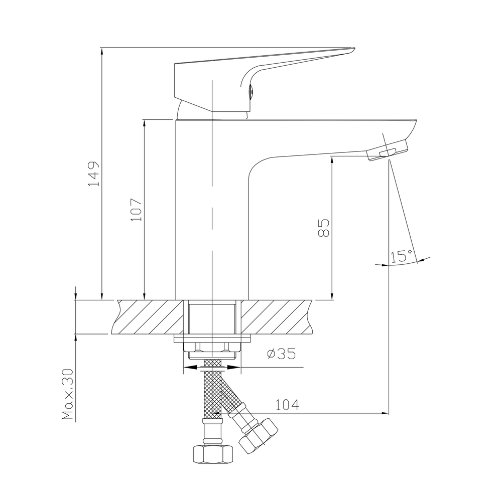 Смеситель для раковины 35k MIXLINE ML14-04GR б/отв п/гайку ГРАФИТ(без подводки)