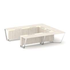 Steel Meet Стол переговорный П-образный MMK-PR.B.SP-11P Дуб Мали/Ваниль Глянец/Нержавеющая Сталь/Хро