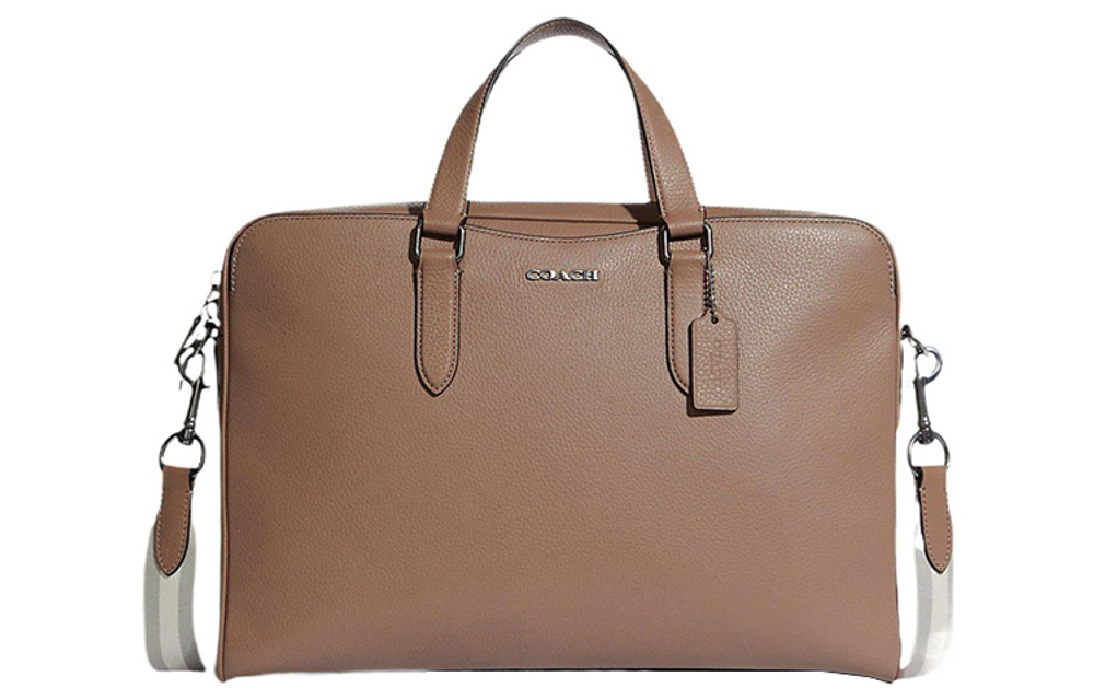 COACH Graham Pebbled Leather Laptop Bag, Crossbody Bag, Briefcase Large Men"s Khaki
