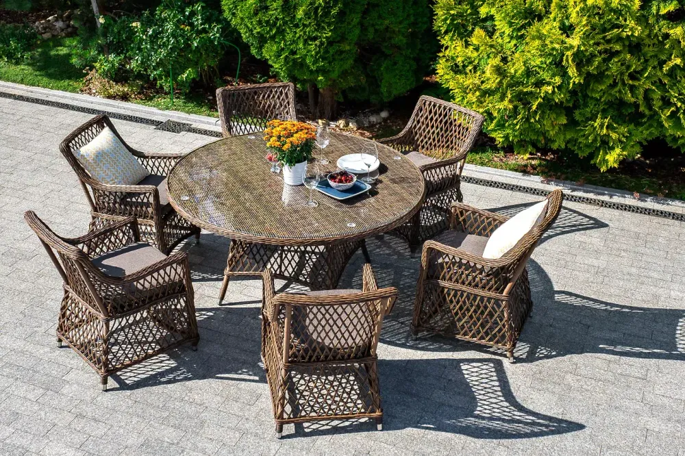 "Эспрессо" плетеный круглый стол, диаметр 150 см, цвет коричневый