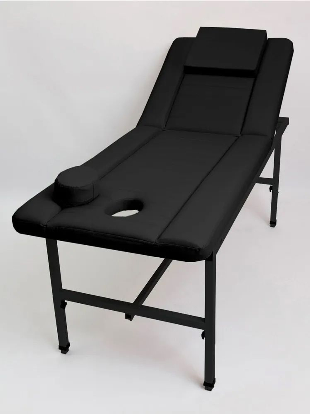 Массажный стол стационарный с прошивкой Massagecomplekt, с регулировкой высоты и вырезом для лица, 190*70, черный