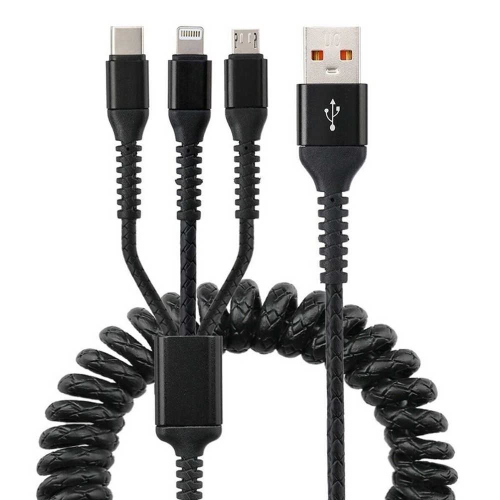 Кабель USB Spring 3 в 1 для iPhone 5/micro/Type C (черный) 1.5m
