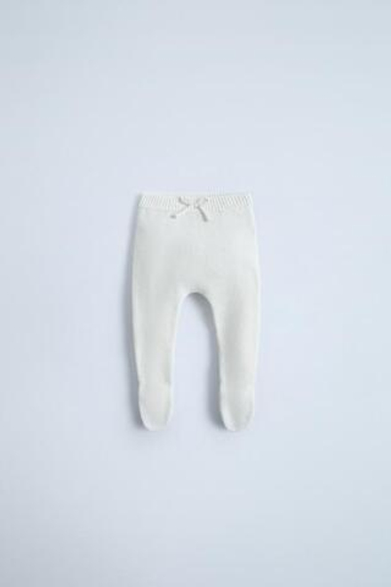 ZARA ТРИКОТАЖНЫЕ ЛЕГИНСЫ С БАНТОМ, СВЕТЛЫЙ ЭКРЮ