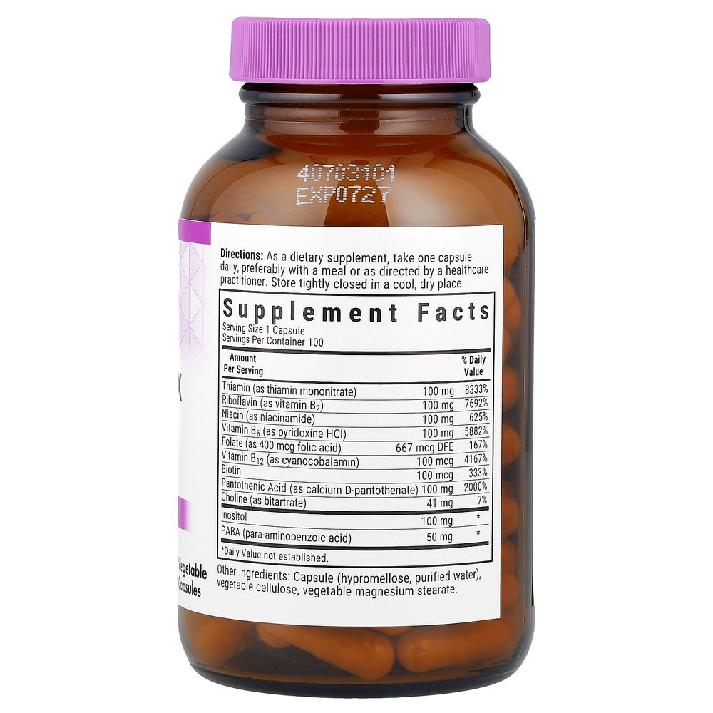 Bluebonnet Nutrition, B-Complex 100, витамины группы B, 100 вегетарианских капсул