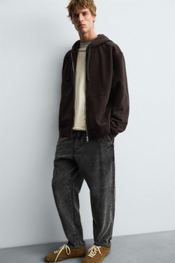 ZARA ВЕЛЬВЕТОВЫЕ БРЮКИ CARROT FIT, ТЕМНО-СЕРЫЙ