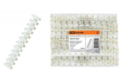 Зажим винтовой (клеммник) ЗВИ-30 полипропилен 100град.,1,5-10мм2 12пар белый TDM