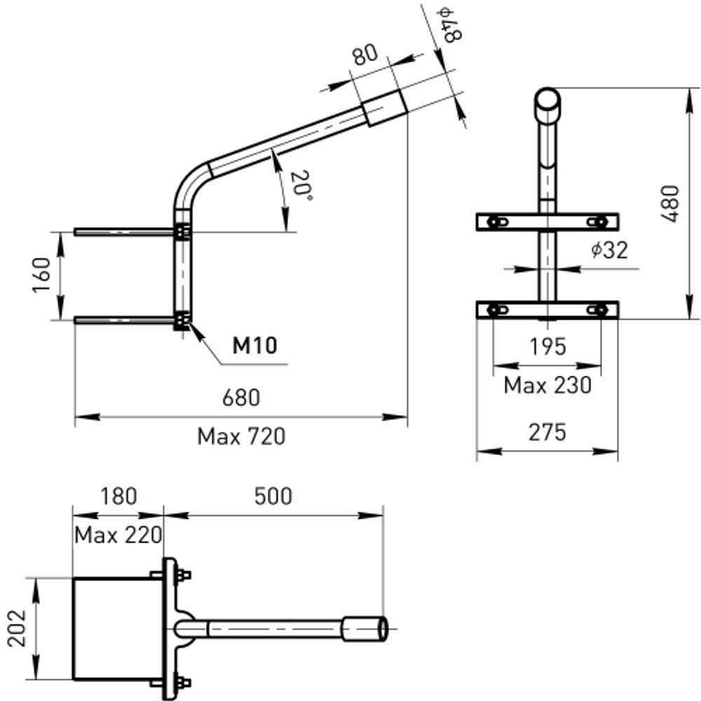 Кронштейн на опору ЭРА SPP-AC4-0-500-048 с 2 хомутами 350mm d48mm