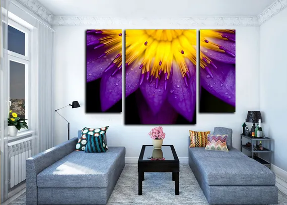 Модульная картина "Желто-фиолетовый цветок"