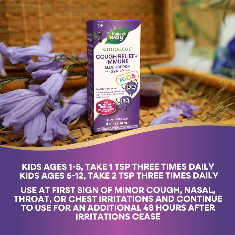 Nature's Way, Kids, Sambucus®, сироп от кашля и иммунитет для детей от 1 года, бузина, 120 мл (4 жидк. унции)