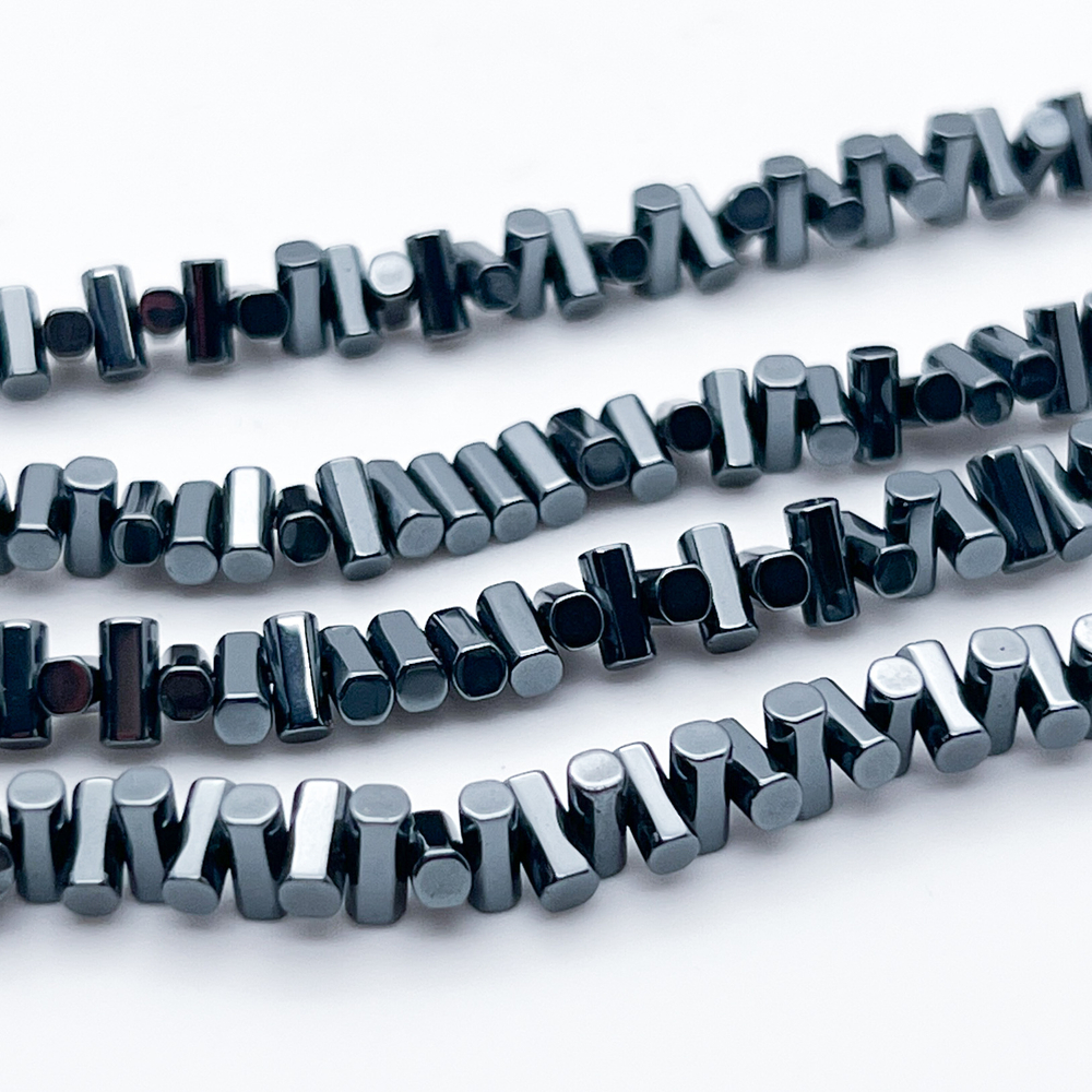 Гематит Палочка бусины (имитация), цвет черный, размер 3*6,5 мм, цена за отрезок 19 см (1/2 нити)