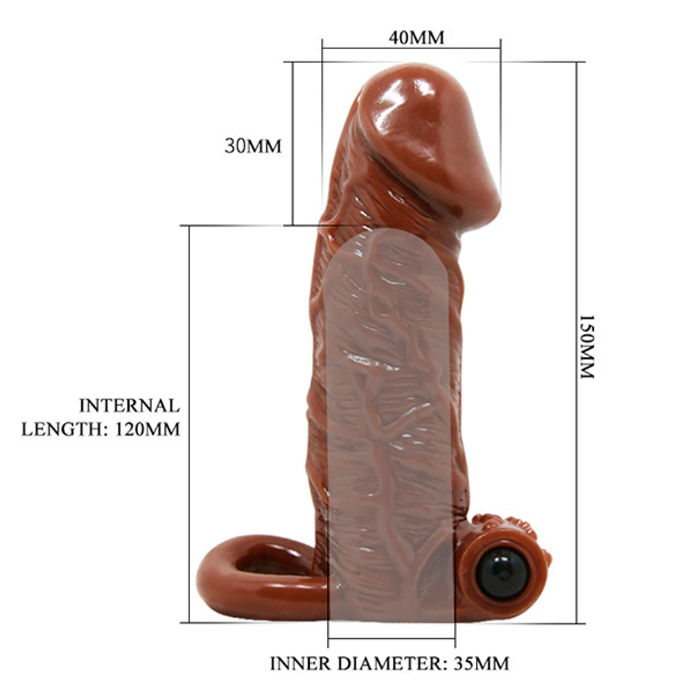 Коричневая рельефная вибронасадка 15см с клиторальным стимулятором Baile BI-016011