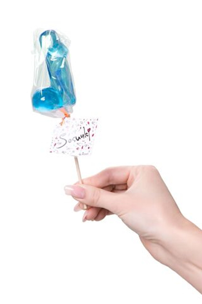 Голубой леденец в форме члена со вкусом блю кюрасао - 80 гр. (Цвет: голубой)