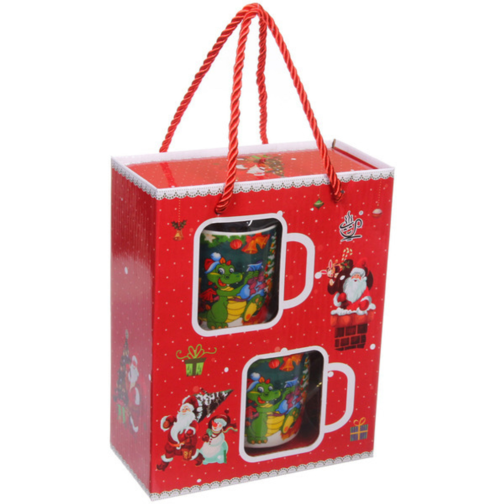 Кружка керамическая 200мл в наборе 2шт с ложками «Веселый Дракоша»